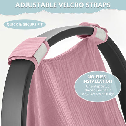 Baby Car Seat Cover, 100% Muslin Carseat Cover, Universal Carseat Covers Baby, Infant Car Seat Cover for Sun, Bug, and Comfort Protection (Green)