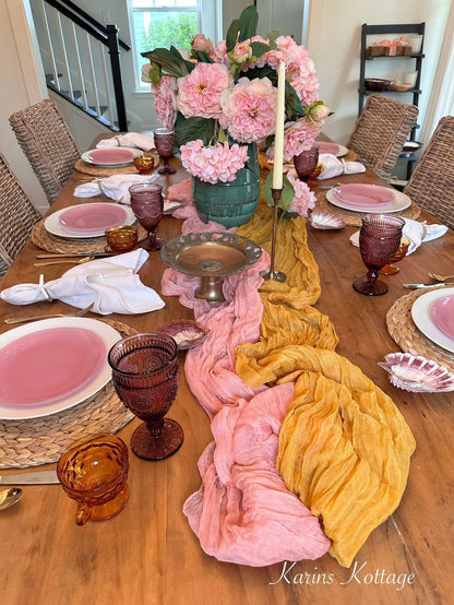 FEXIA Beige Cheesecloth Table Runner 35x120 Inches Ivory Gauze Rustic Boho Spring Easter Table Runner for Engagement Party Decorations Bridal Shower Wedding Party First Communion Centerpiece