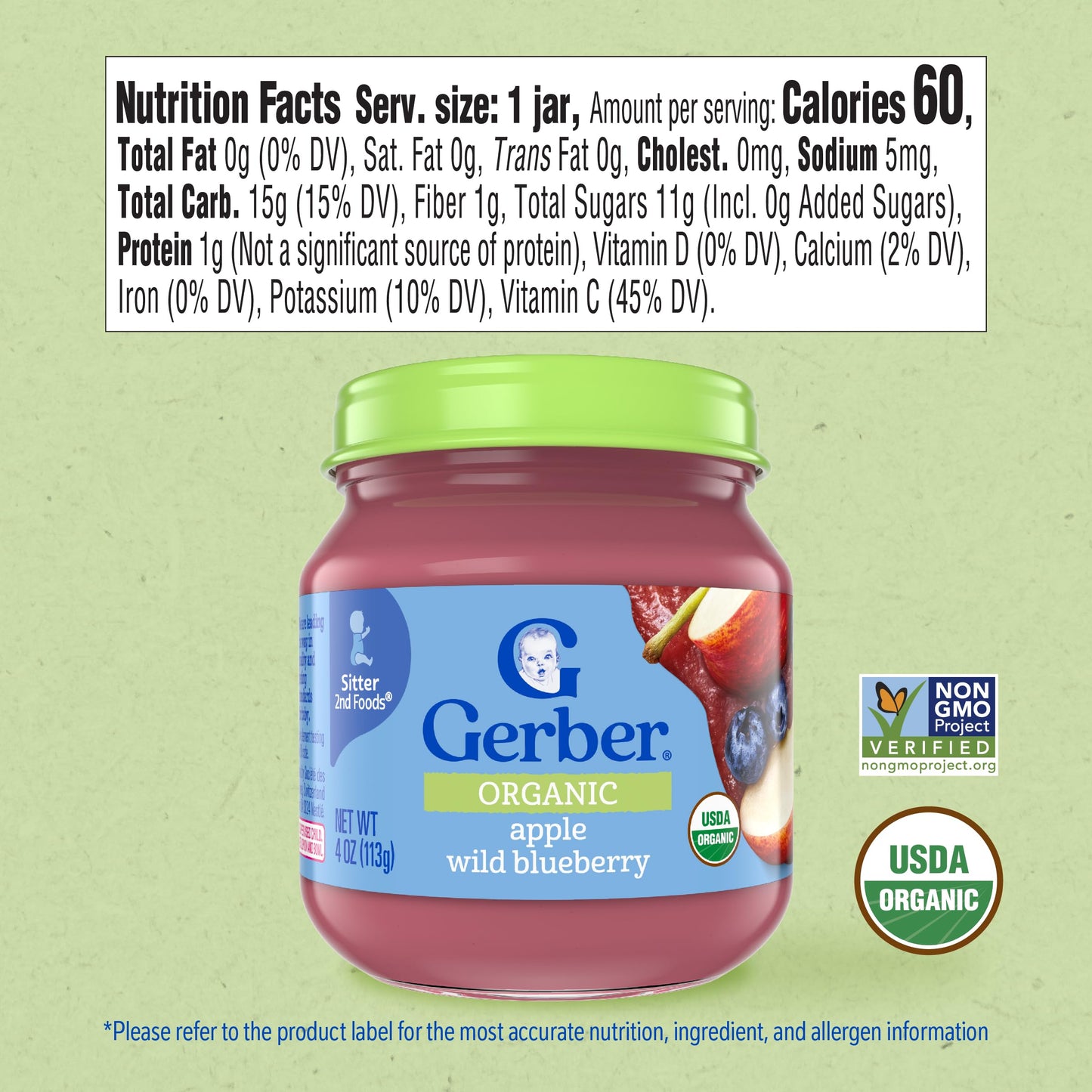 Gerber Stage 1 Baby Food, Organic Butternut Squash Jar, Baby Puree, Non-GMO, Vegetable, Puree Jars Glass, 10-pack