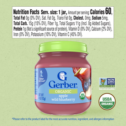 Gerber Stage 1 Baby Food, Organic Butternut Squash Jar, Baby Puree, Non-GMO, Vegetable, Puree Jars Glass, 10-pack
