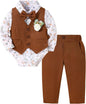 SANMIO Baby Boy Clothes Suits Infant Gentleman Outfit Collared Dress Shirt+Vest+Tie+Corsage+Pants 5Pcs Baby Suit Sets