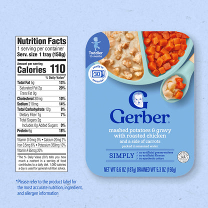 Gerber Meal Time for Toddlers Mashed Potatoes and Gravy with Roasted Chicken With Carrots, 6.6 Oz