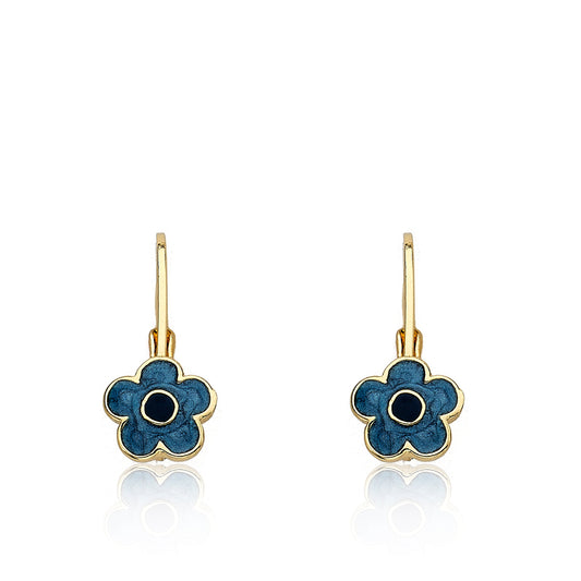 Little Miss Twin Stars Girls Earrings - 14k Gold Plated Flower Leverback Earring - Hypoallergenic and Nickel Free For Sensitive Ear