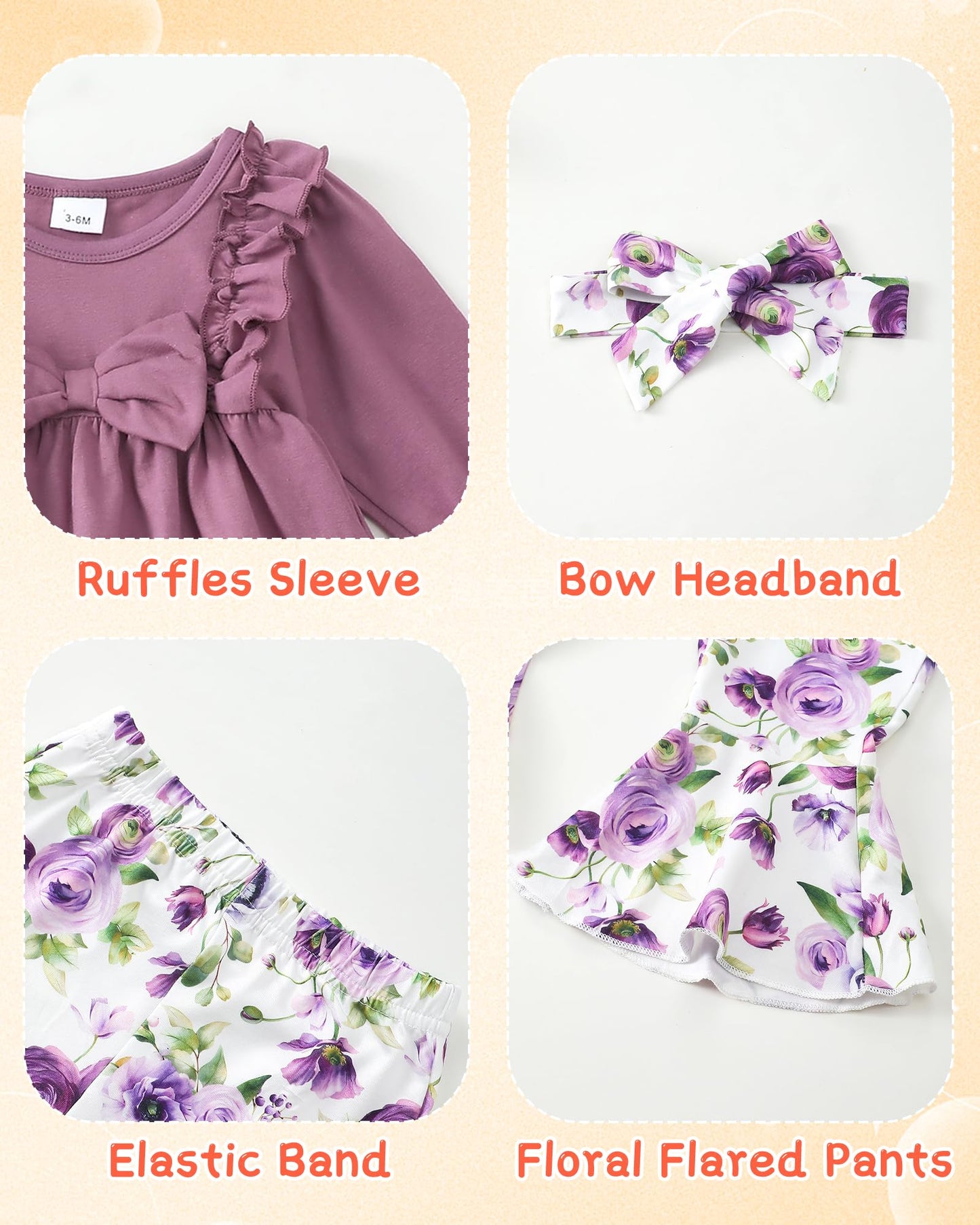 Toddler Baby Girl Clothes Fall/Winter Girls Outfits Ruffle Long Sleeve Tops Floral Flared Pants Girls' Clothing Sets