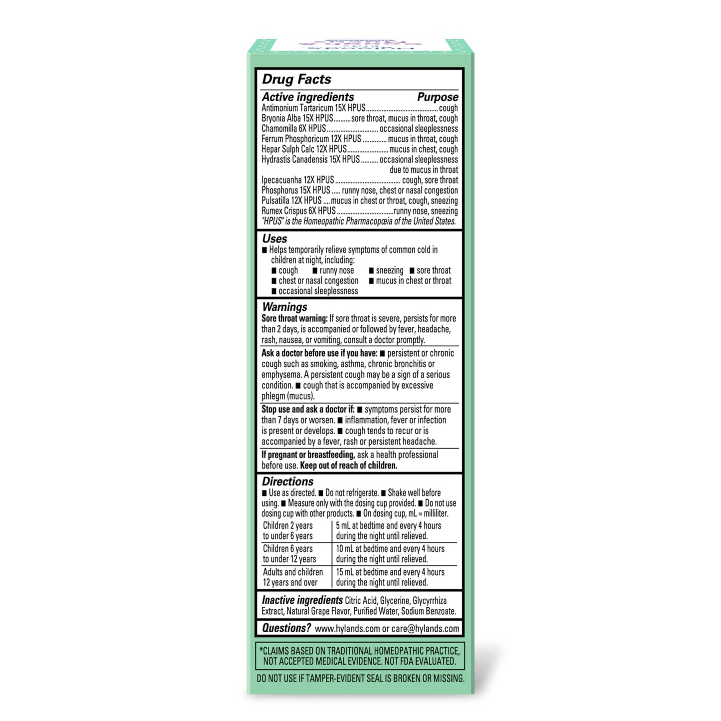 Hyland's Kids Nighttime Organic Cough Syrup and Immune Support with Agave, Elderberry and Pomegranate, Soothes Cough, and Supports Immunity, 4 Fl. Oz.