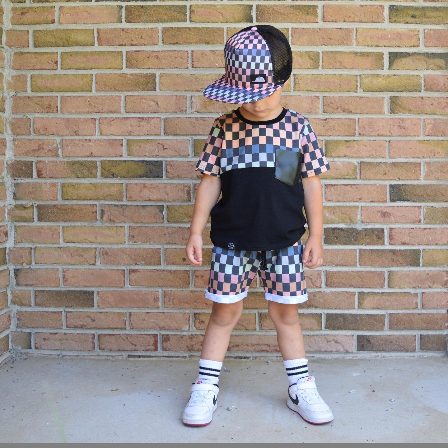 Toddler Baby Boy Summer Clothes Set Short Sleeve Checkered Tops & Shorts Novelty Color Block Outfits