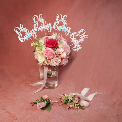 Gyufise 12Pcs Oh Baby Centerpiece Sticks Double Sided Blue Pink Bow Glitter Baby Shower Cupcake Picks Gender Reveal Table Flower Centerpieces for Baby Shower Birthday Party Supplies Gold