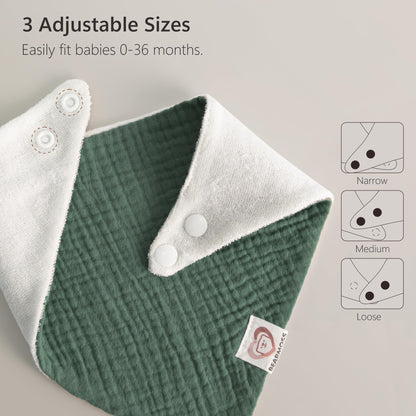 Bearmoss Muslin Baby Bibs 8 Pack Soft Bandana Bibs for Drooling & Teething, Absorbent Burp Cloths with Adjustable Snaps