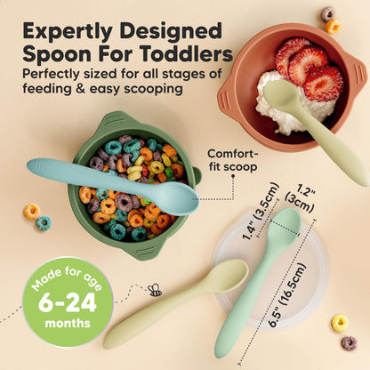 KeaBabies Silicone Baby Spoons, Self Feeding 6-12 months - 3-Pack Baby Weaning Eating Utensils, Toddler First Food Training Spoon, Infant, Kids Feeding Supplies Essential Set, Dishwasher-safe (Slate)