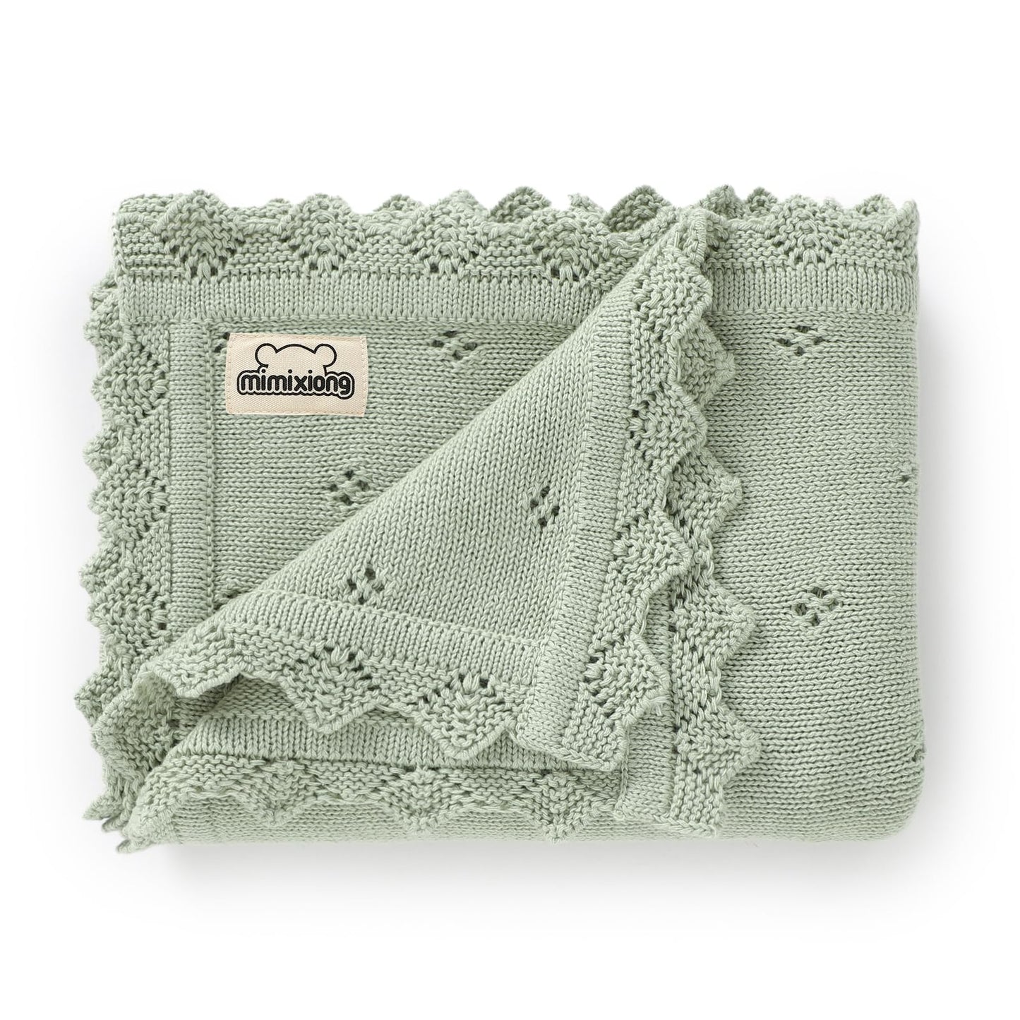 mimixiong Cotton Baby Blanket Knitted Crochet Receiving Crib Nursery Swaddling Blankets for Newborn Baby Boy Girl Off White 30x40 Inch