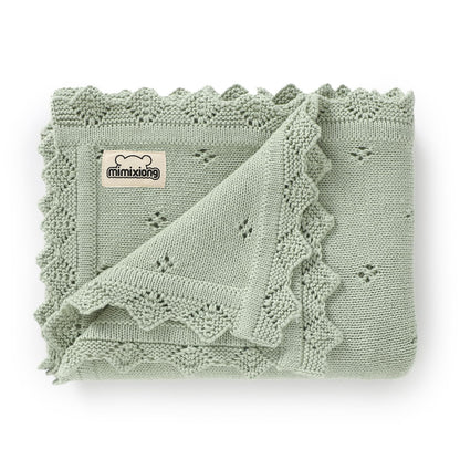 mimixiong Cotton Baby Blanket Knitted Crochet Receiving Crib Nursery Swaddling Blankets for Newborn Baby Boy Girl Off White 30x40 Inch