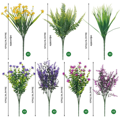 12 Bundles Artificial Flowers Outdoor UV Resistant Fake Plastic Plants Indoor Outside Hanging Plants Garden Porch Window Box Home Wedding Farmhouse Festive Shrub Decor (Pink)