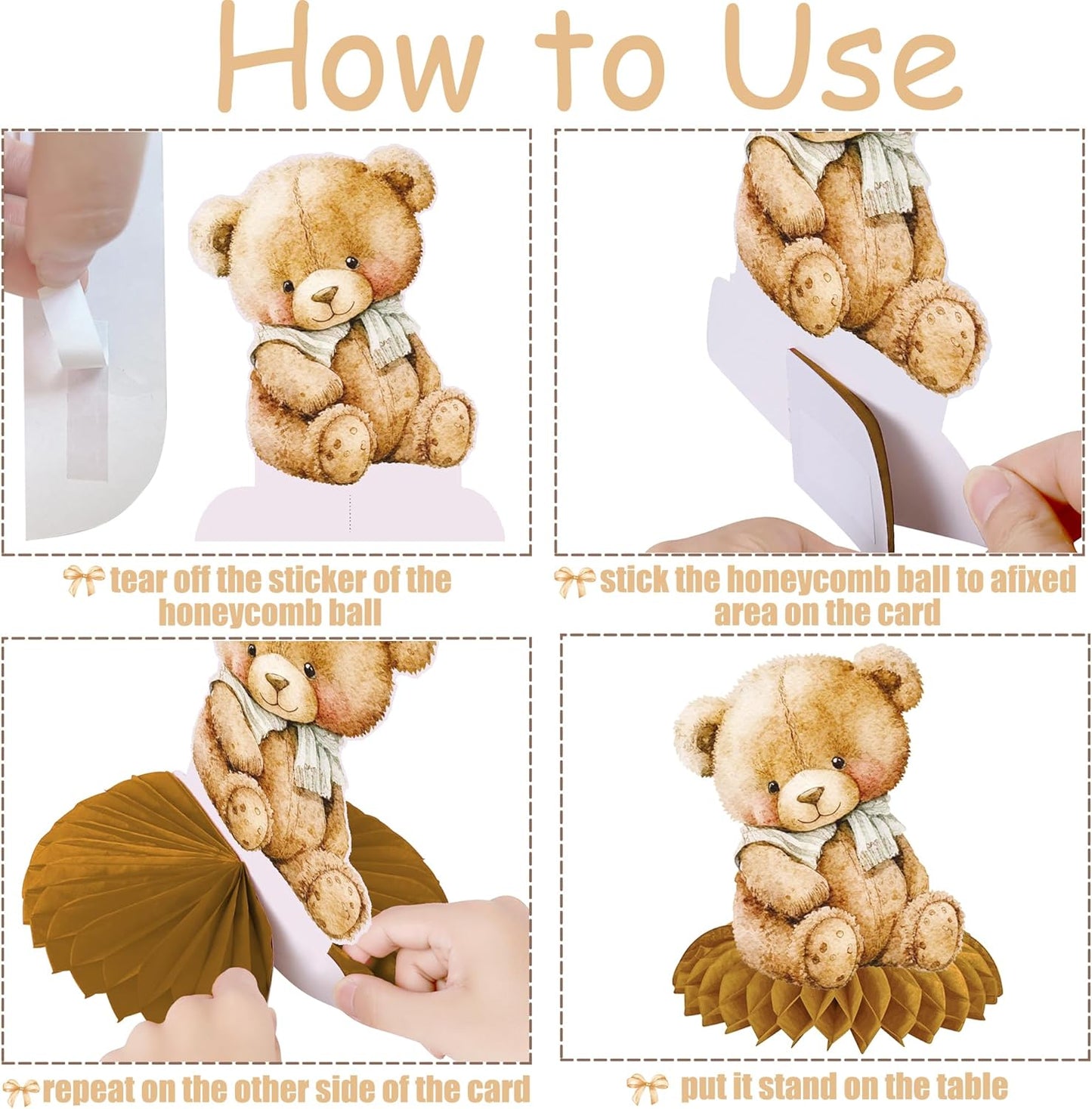10pcs Bear Baby Shower Honeycomb Centerpieces Bear Birthday Party Supplies Bear Baby Shower Decorations Teddy Bear Table Toppers for Teddy Bear Themed Baby Shower We Can Bearly Wait Party Supplies