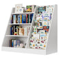 White Kids Bookshelf Wood Toy Storage Organizer Cabinet Children Bookcase Toddler Baby Sling Book Rack 3 Cube Bins Fabric Drawers for Playroom Bedroom Nursery School
