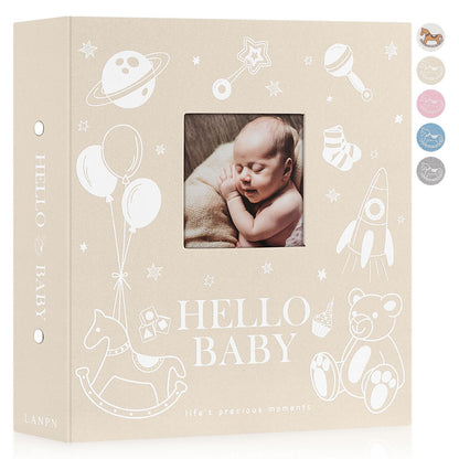 Lanpn Baby Photo Album 4x6 300 Pockets, Linen Newborn Bebe Ultrasound Photo Album with Memo Writing Area, Cover Photo Book, Picture Album for kids, Baby Girl Boy Memory Book Keepsake Colorful