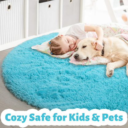 Pink Round Area Rugs 6Ft for Bedroom Living Room, Big Fluffy Shag Circle Rug for Kids Playroom, Cute Preppy Room Decor for Teen Girls, Cozy Fuzzy Furry Plush Carpets for Baby Nursery, Dorm, Classroom