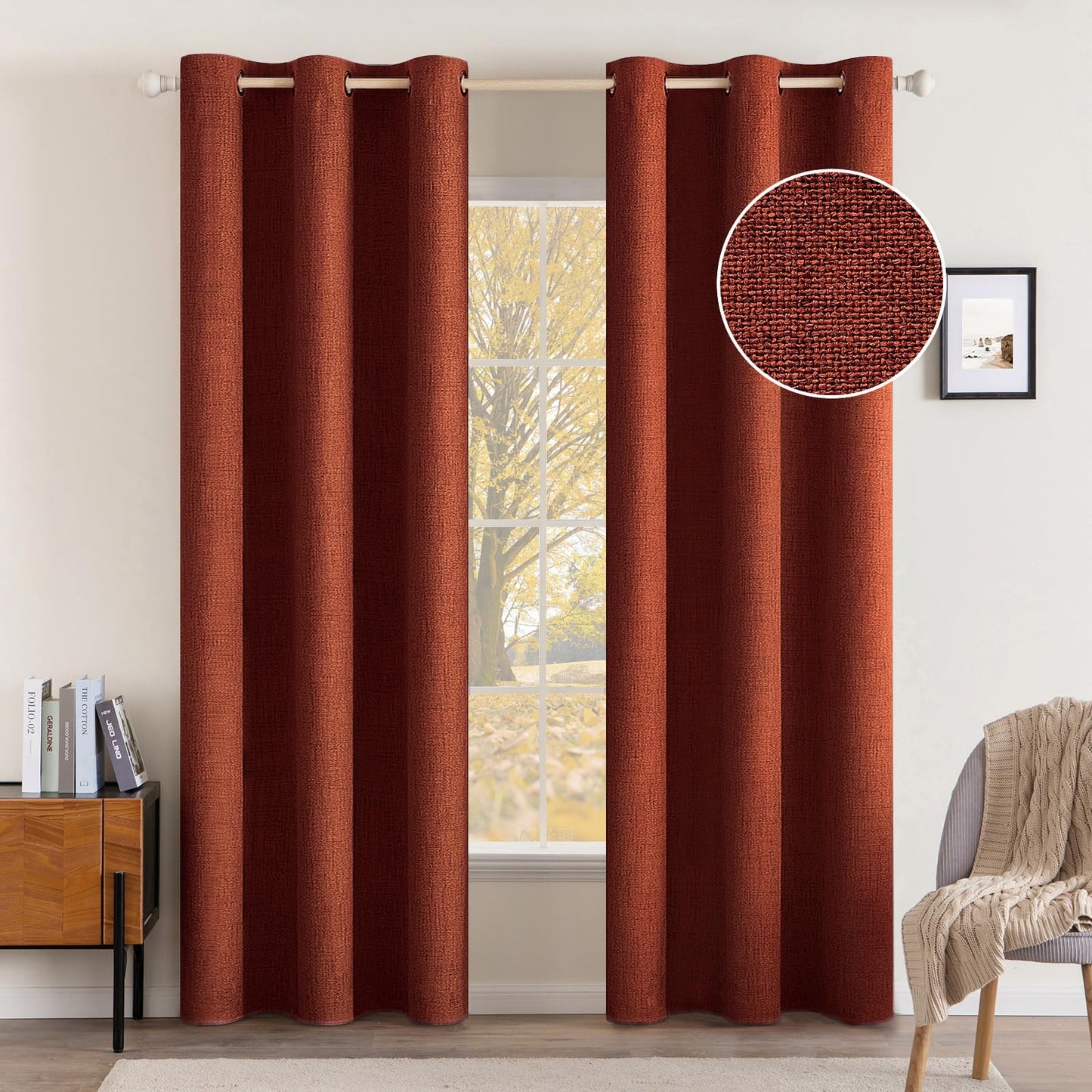 MIULEE 100% Blackout Linen Textured Curtains for Bedroom Solid Thermal Insulated Natural Beige Grommet Room Darkening Curtains & Drapes Luxury Decor for Living Room Nursery 52 x 84 Inch (2 Panels)