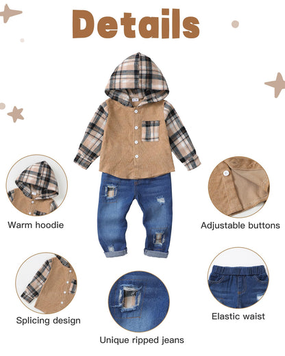 NZRVAWS Baby Boy Clothes Toddler Outfit Infant 6 12 18 24 Months2 3 4T Sweatsuit Ripped Jeans Fall Winter Clothing