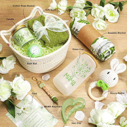 New Mom Gifts,Baby Girl Boy Gifts,Baby Shower Gift for Mom and Baby,Pregnancy Gift for Expecting Mommy,9-Piece Care Basket for First-Time Moms