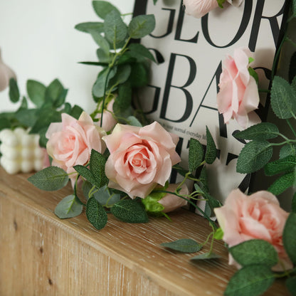 Felice Arts 2 Pack Pink Artificial Rose Garland Each 6.5FT Fake Rose Vine Hanging Floral Garland for Wedding Flowers Table Centerpiece Arrangement Baby Shower Decor