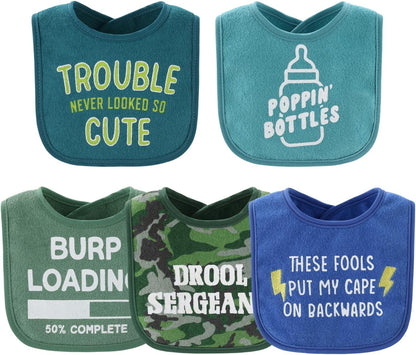 The Peanutshell Baby Boy Terry Bibs Set of 10-100% Cotton, Soft, Absorbent Baby Bibs, Toddler Boy Set, Newborn & Infant Bib - Oh Boy!