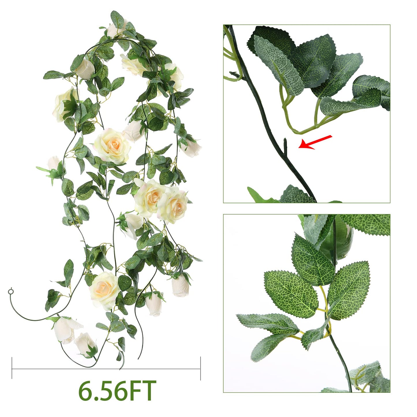 Felice Arts 2 Pack Pink Artificial Rose Garland Each 6.5FT Fake Rose Vine Hanging Floral Garland for Wedding Flowers Table Centerpiece Arrangement Baby Shower Decor