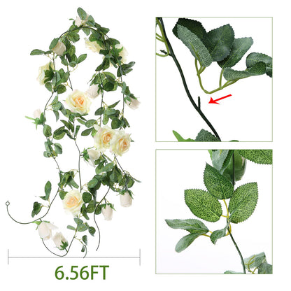 Felice Arts 2 Pack Pink Artificial Rose Garland Each 6.5FT Fake Rose Vine Hanging Floral Garland for Wedding Flowers Table Centerpiece Arrangement Baby Shower Decor