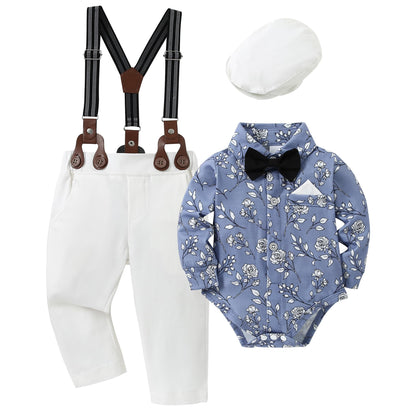 YUEMION Baby Boy Clothes Wedding Outfit Suits, 0-18 Months Infant Boy Gentleman Set, Dress Shirt+Vest+Suspender Pants+Bowtie