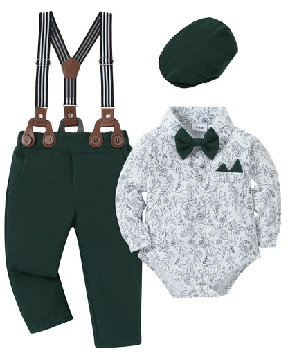 YUEMION Baby Boy Clothes Wedding Outfit Suits, 0-18 Months Infant Boy Gentleman Set, Dress Shirt+Vest+Suspender Pants+Bowtie