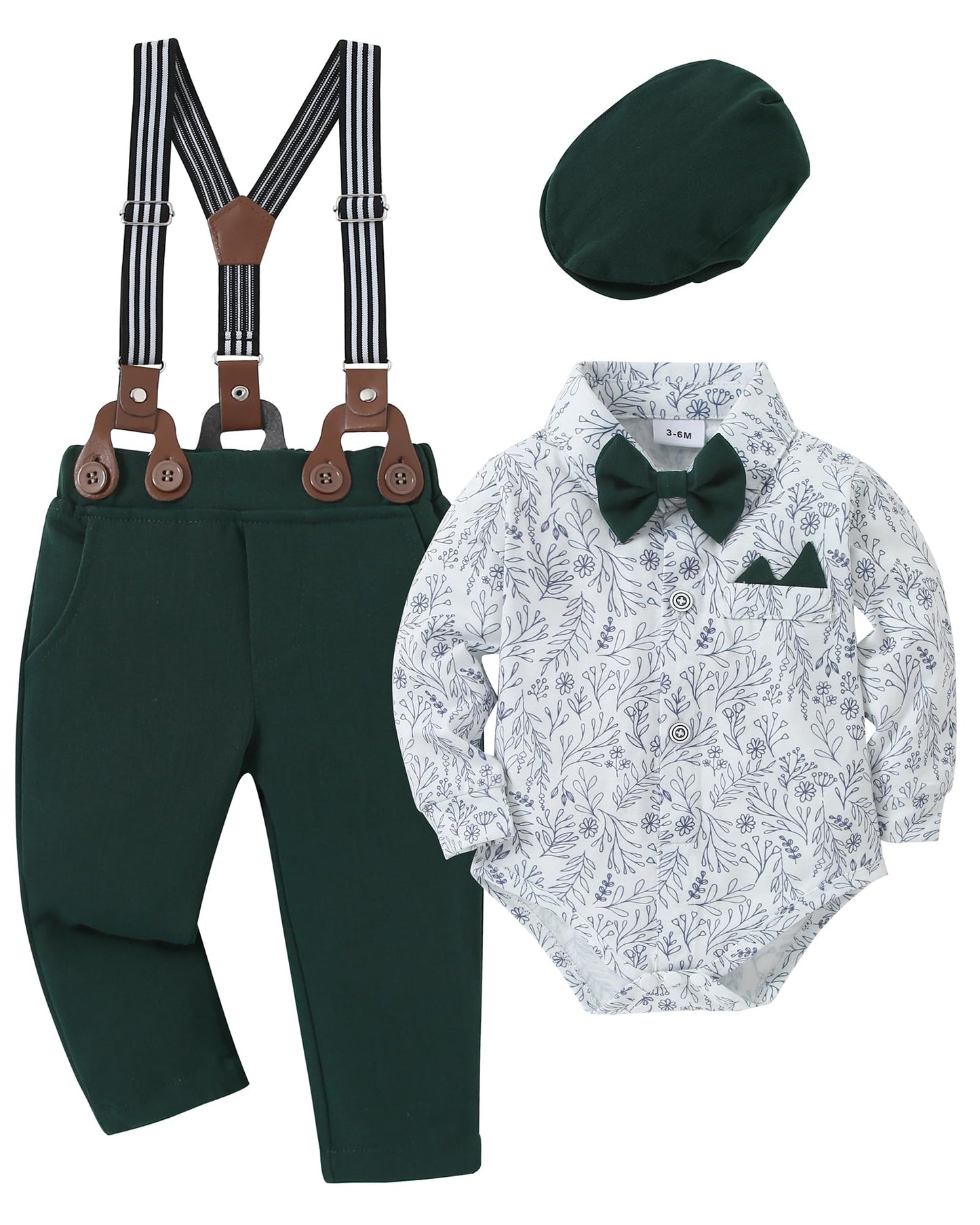 YUEMION Baby Boy Clothes Wedding Outfit Suits, 0-18 Months Infant Boy Gentleman Set, Dress Shirt+Vest+Suspender Pants+Bowtie