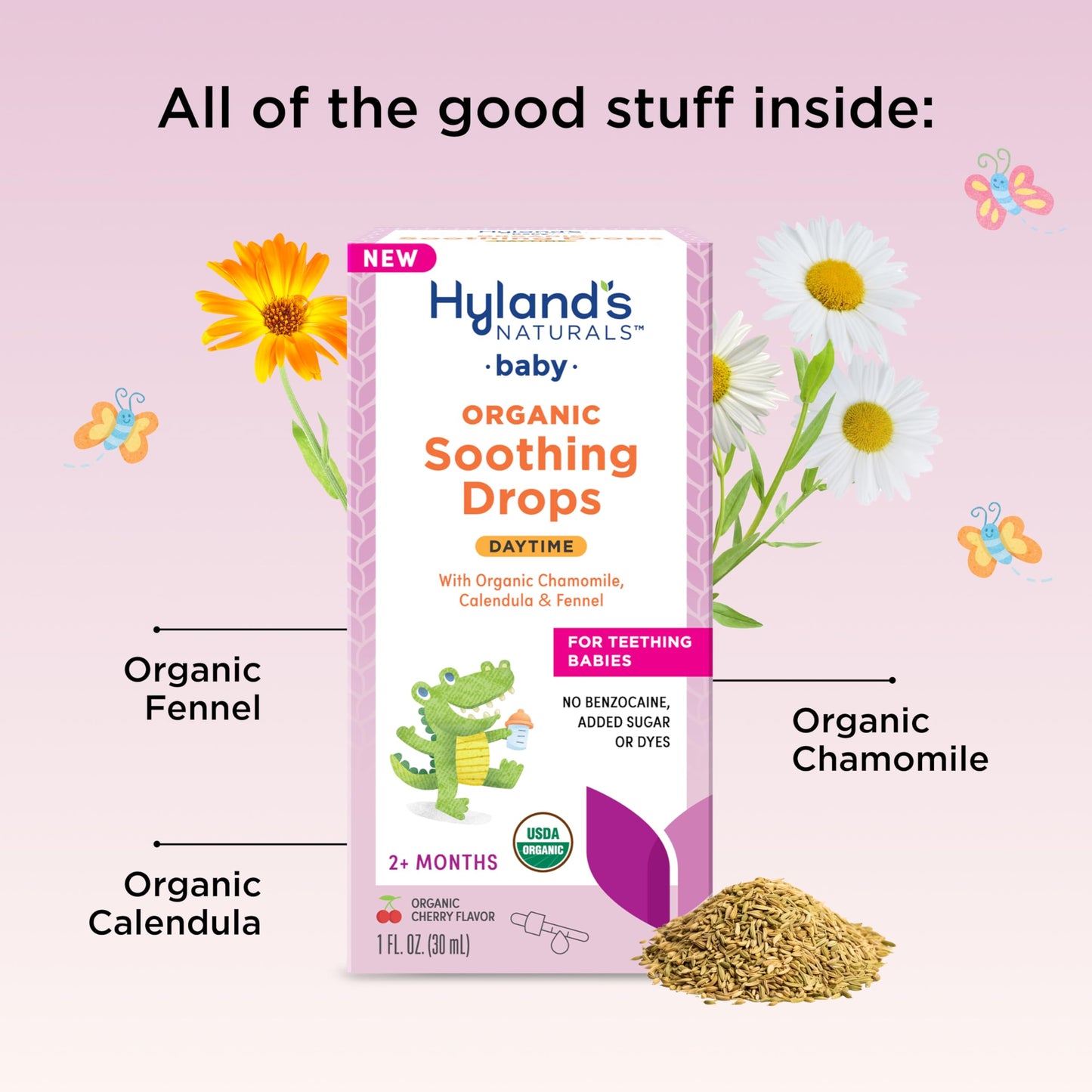 Hyland's Baby Organic Daytime and Nighttime Soothing Drops Combo Pack, Drops for Oral Discomfort, 2 oz.
