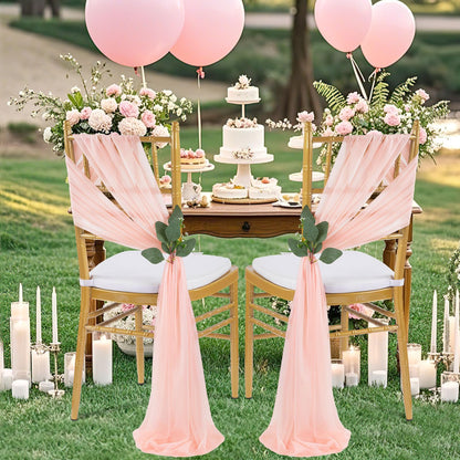 QueenDream Light Blue Sashes Chair Aisle Decorations: 24 Pack Baby Shower Chair Cover 8FT Long Tulle Draping Fabric Wedding Reception Church