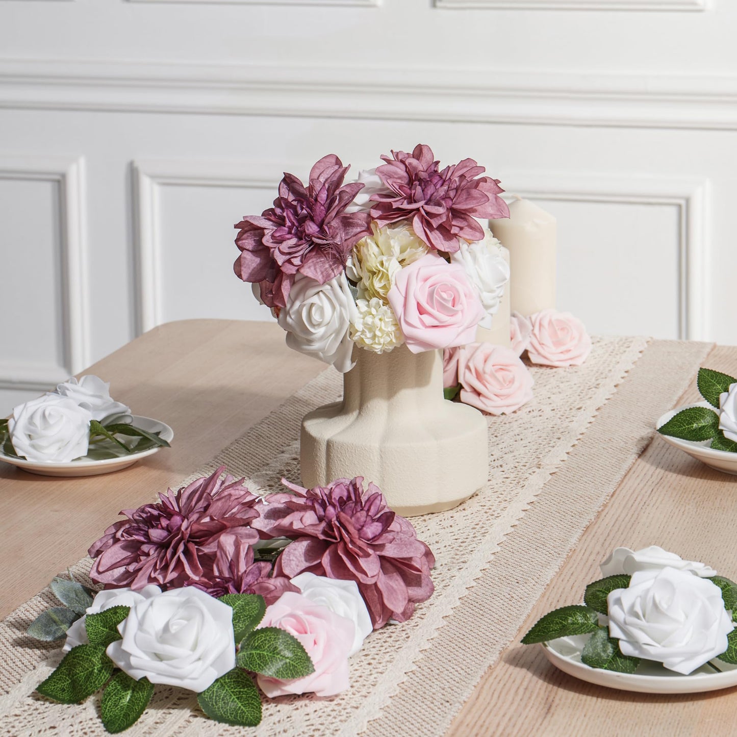 Artificial Flowers Combo, Fake Flowers for DIY Tables Centerpieces Baby Shower Bridal Shower Wedding Bouquet Arrangements Party Candle Holder Cake Decor Flower Home Decorations