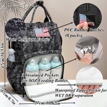 Diaper Bag Backpack for Dad and Mom with USB Charging Port Stroller Straps and Insulated Pocket,army military Travel Nappy Backpack for Daddy/Mommy (Black)