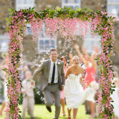Lvydec Wisteria Artificial Flowers Garland, 4Pcs Total 28.8ft White Artificial Wisteria Vine Silk Hanging Flower for Home Garden Outdoor Ceremony Wedding Arch Floral Decor