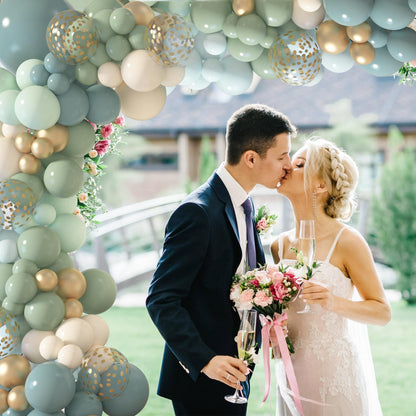 Amandir 173Pcs Pink Blue Green Balloon Arch Garland Kit, Dusty Baby Pink Mauve Pastel Mist Haze Green Blue Gold Confetti Balloons for Baby Shower Gender Reveal Wildflower Birthday Party Decorations