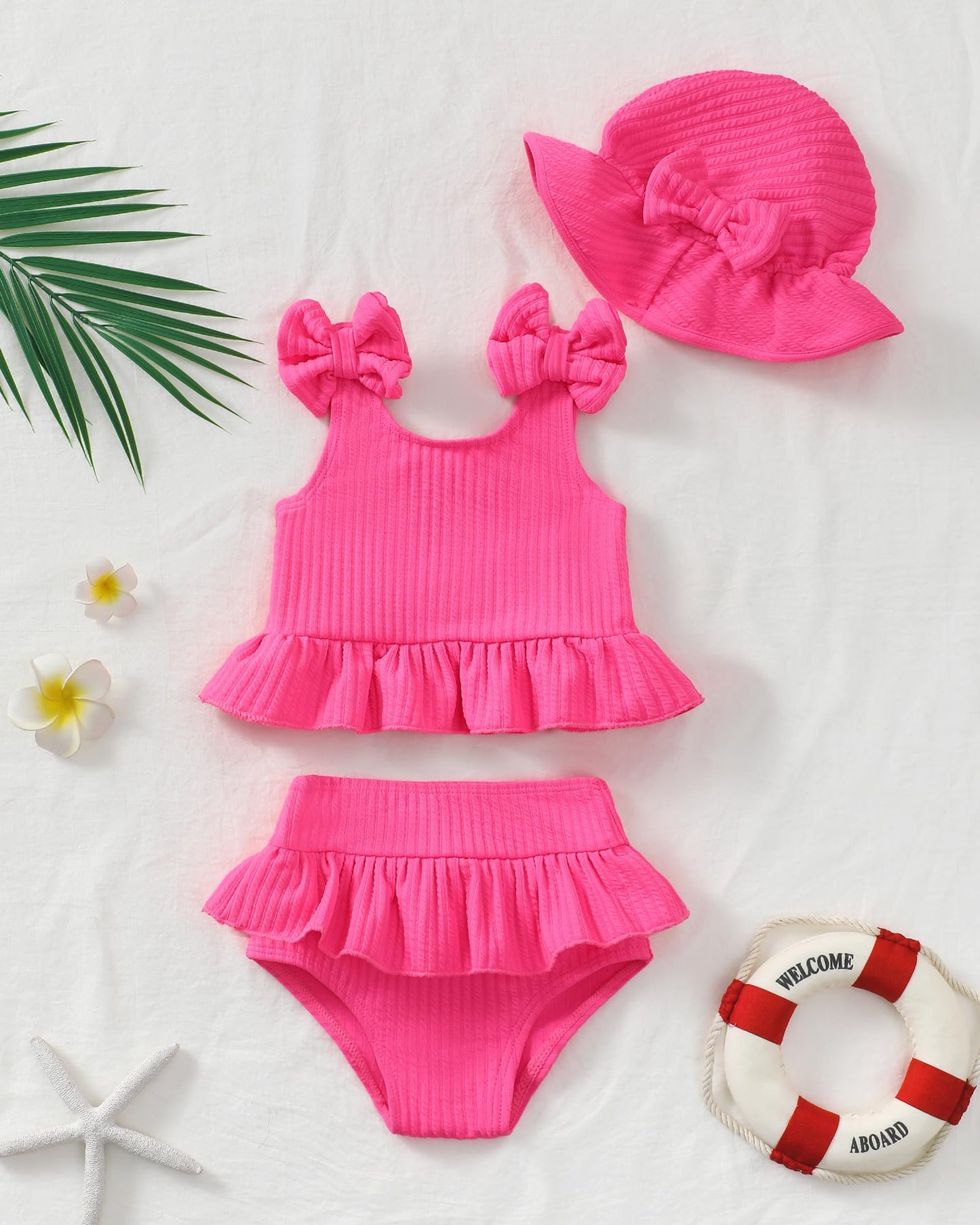 Mioglrie Baby Infant Swimsuit Girl Toddler Bathing Suit Girl Summer Beach Bikini Tankini Swimwear Hat 3-24 Months 2t-5t