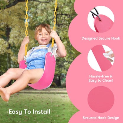 TURFEE Heavy Duty Swing Seat Pink Color with 66” Chain, Swing Set Accessories Replacement with Snap Hooks for Kids Outdoor Play Playground