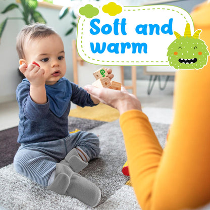 Pro Goleem Fleece Baby Booties, Warm Cozy Baby Slippers, Stay On Sock Shoes, Easy to Put on, Unisex Baby Gifts, Soft Non-Slip Adjustable Newborn Boots for Boys and Girls