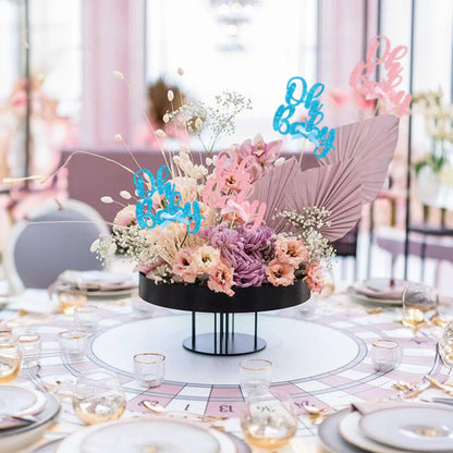 Gyufise 12Pcs Oh Baby Centerpiece Sticks Double Sided Blue Pink Bow Glitter Baby Shower Cupcake Picks Gender Reveal Table Flower Centerpieces for Baby Shower Birthday Party Supplies Gold