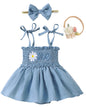 Renotemy Baby Girl Tulle Dress Sleeveless Romper Smocked Halter 1st Birthday Clothes Cake Smash Outfits with Flower Headband
