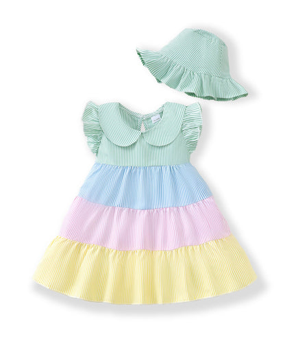 Renotemy Infant Baby Girl Dresses Toddler Girl Clothes Summer Cotton Linen Boho Smocked Sundress Gift for Girls with Hat