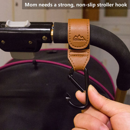 Baby Stroller Hooks Bag Hooks for Hanging Diaper Bags Multipurpose Hooks for Grocery Shopping Bags Premium Vegan Leather Pram Straps 2 Pcs (Green)