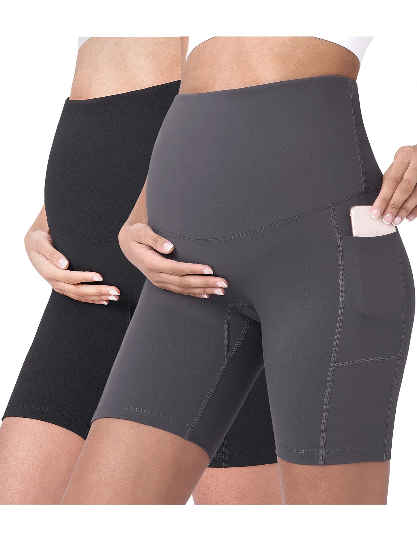 POSHDIVAH Women's Maternity Yoga Shorts Over The Belly Bump Summer Workout Running Active Short Pants with Pockets 5"/8"