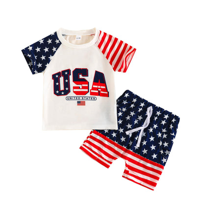 SUREPOCH Baby Boy Clothes Set Summer Toddler Short-Sleeve Shirt & Elastic Waist Shorts Set For Baby Boy Outfits