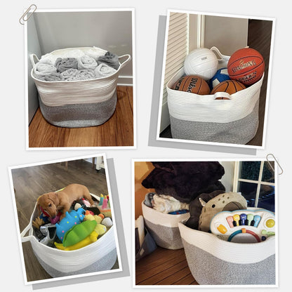 INDRESSME XXXLarge Cotton Rope Basket 21.7" x 21.7" x 13.8" Woven Baby Laundry Blanket Basket Toy Baskets with Handle Storage Comforter Cushions Thread Laundry Hamper