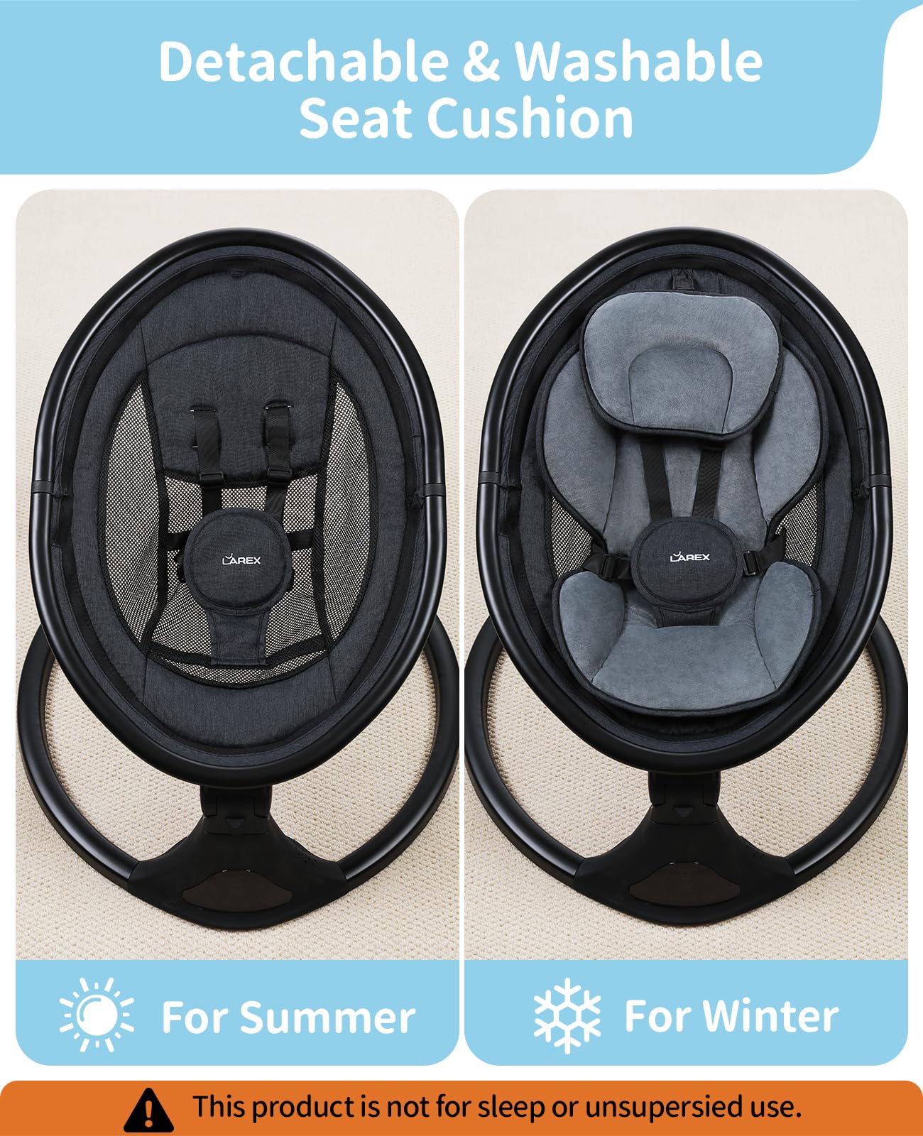 LAREX Baby Swing to Toddler Electric Infant Swing Portable for Newborn Boy Girl, 5 Sway Speeds with Remote Control, 12 Preset Melodies and Bluetooth, 0-6 Months Max 20 Lbs(Dark Wood Grain)