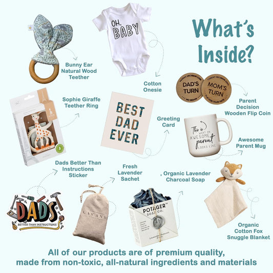 The Wrapped Company - New Dad Gift Basket - 10 Pcs Premium-Quality, All-Natural - Deluxe Present for Newborn Baby - New Father Gift Box