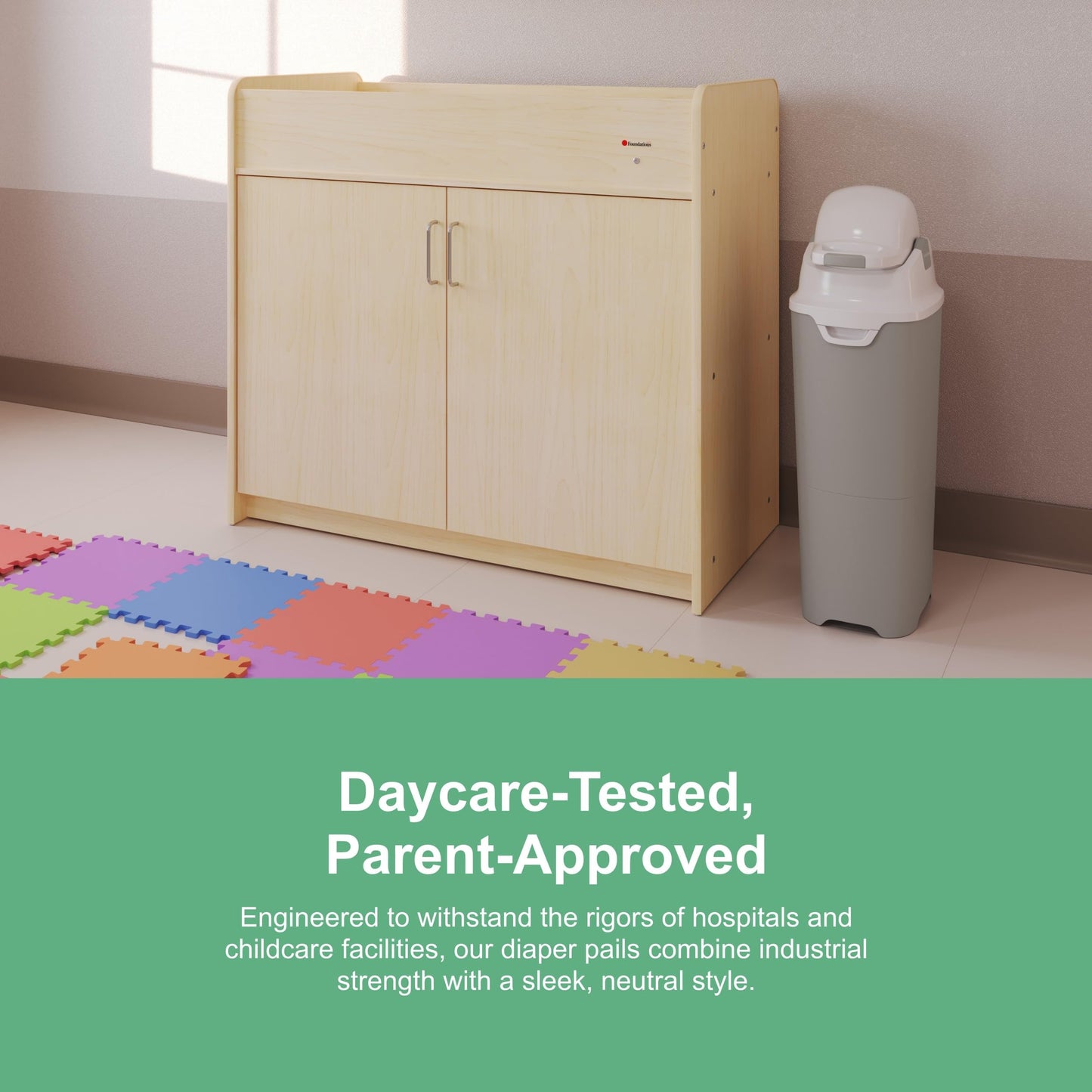 Foundations Tall Diaper Pail with Airtight Lid - Durable & Odorless Diaper Disposal, Large Capacity, Holds up to 60 Newborn Diapers, Refill with Any Bags - Gray