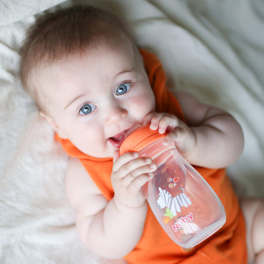 Nuby Tritan Wide Neck Non-Drip Bottles with Anti-Colic Air System: 9oz./ 270 Ml, 3 Pack, 0M+, Purple/Pink/Orange